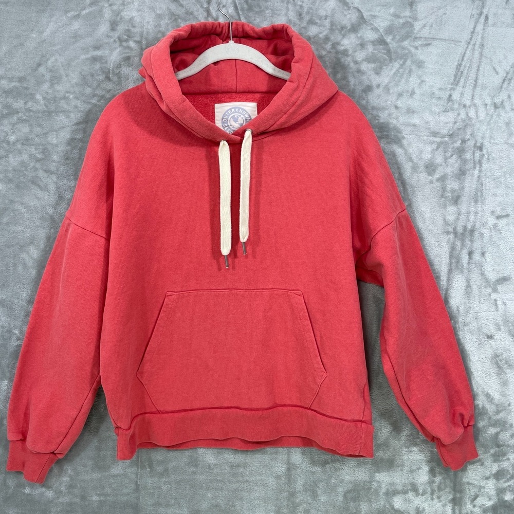 Outerknown Second Spin Women's Small Hoodie Coral Red Heavyweight Organic Cotton